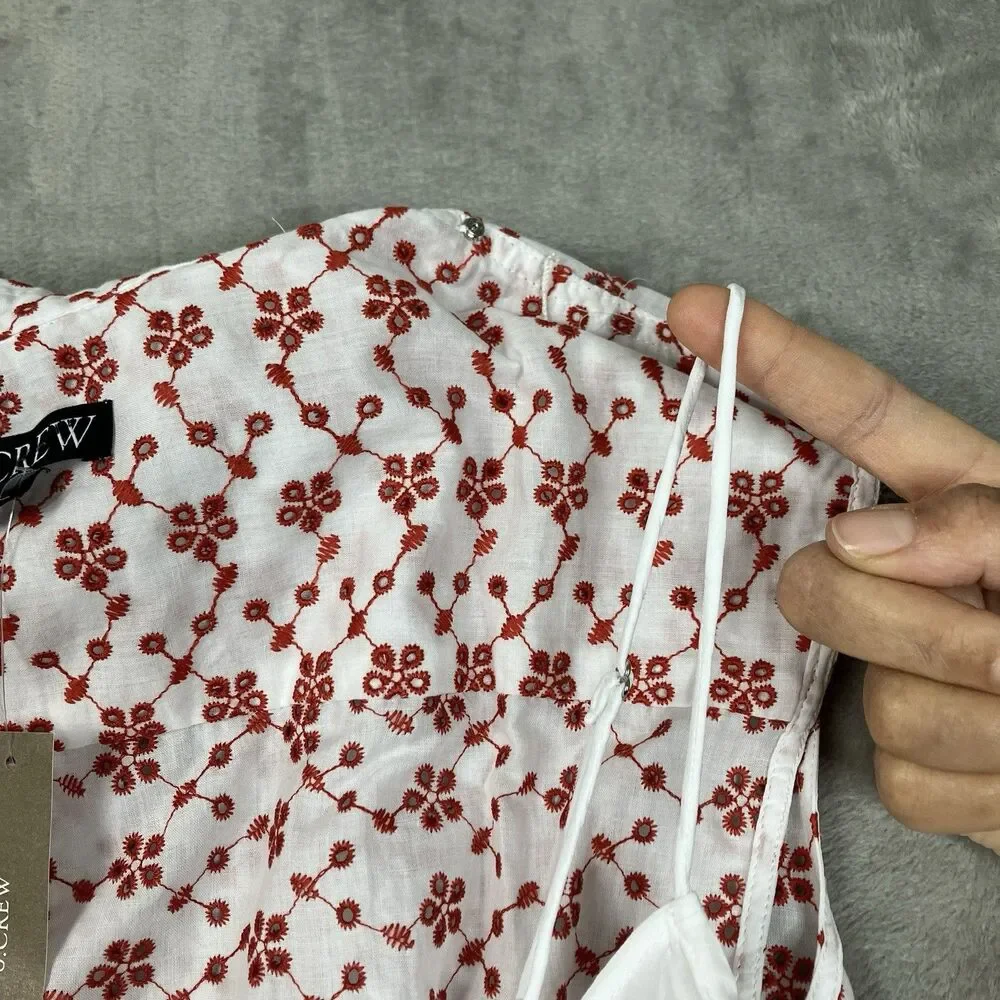 J Crew Eyelet Shirt Dress Womens 10 Red Mini Sleeveless Collared Feminine